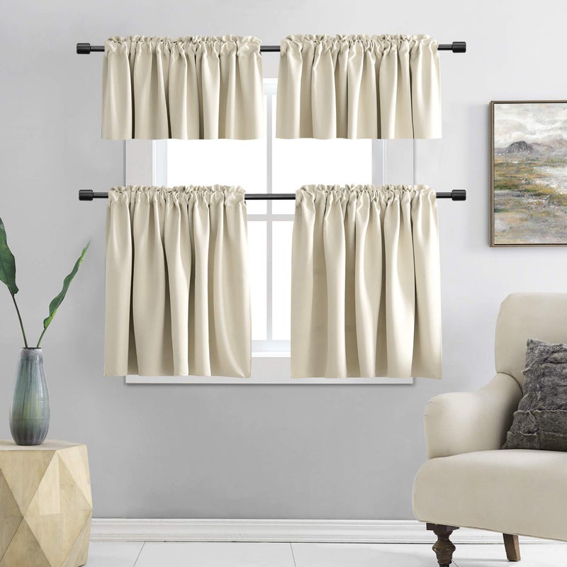 DONREN 2 Panels Cream Beige Curtain Valances for Kitchen 42 x 15 Inches Long Room Darkening Rod Pocket Valances - Image 5
